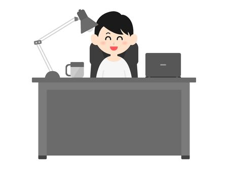 Illustration of a man working at a desk.のイラスト素材