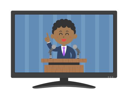 A black man speaking on a monitor.のイラスト素材