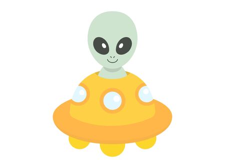 An illustration of an alien riding a UFO.