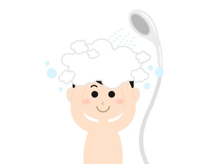 Illustration of a man taking a shower.のイラスト素材