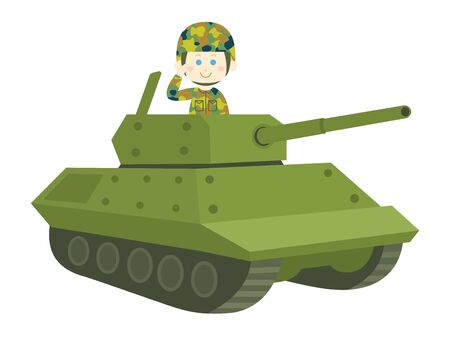 Illustration of caucasian soldier and tank.のイラスト素材