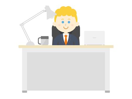 A white man working at his deskのイラスト素材