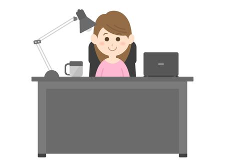 a woman who works at a deskのイラスト素材
