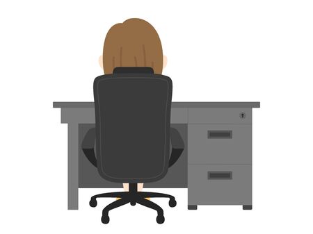 the back of a woman sitting at a desk and chairのイラスト素材