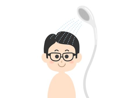 Illustration of a man taking a showerのイラスト素材