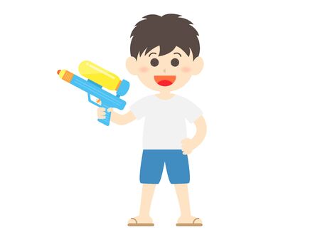 A boy playing with a water gunの写真素材