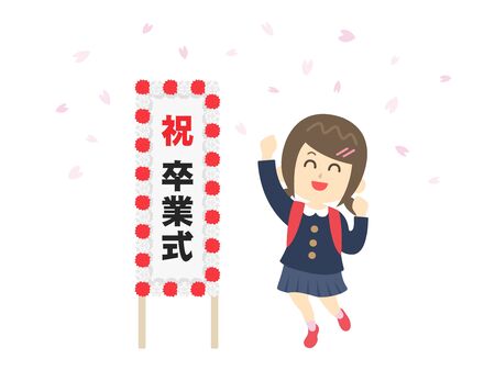 Graduation Ceremony for Elementary School Girlsのイラスト素材