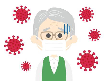 Illustration of an elderly man infected with a virusのイラスト素材