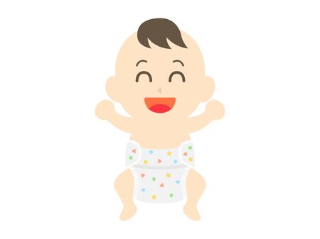 Baby in diapers laughsのイラスト素材