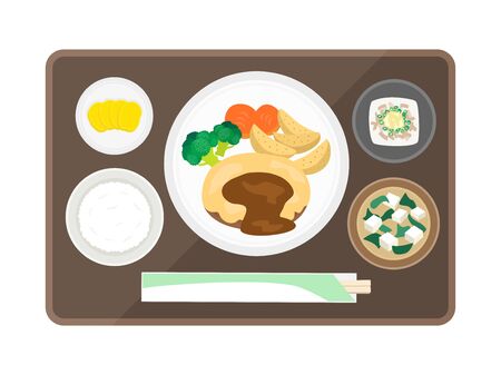 Illustration of cheese hamburger set mealのイラスト素材