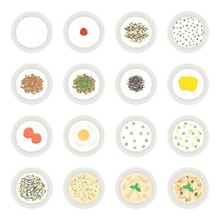 Illustration set of rice and side dishesのイラスト素材
