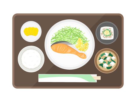 Grilled Salmon Set Mealのイラスト素材