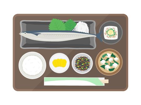 Illustration of autumn sword fish set mealのイラスト素材