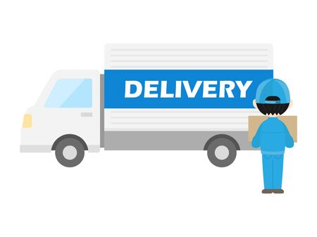 Illustration of delivery truck and delivery manのイラスト素材