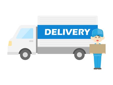 Illustration of delivery man and truckのイラスト素材