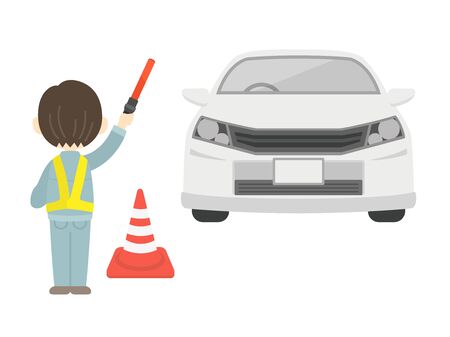 Illustration of a man controlling traffic for a carのイラスト素材