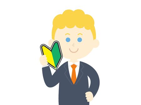 Illustration of a white businessman with a beginner's markのイラスト素材