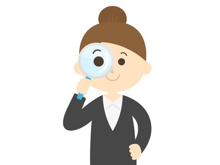 Illustration of a businesswoman using a magnifying glassのイラスト素材