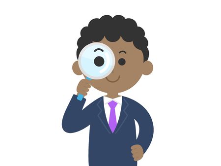 Illustration of a black businessman using a magnifying glassのイラスト素材