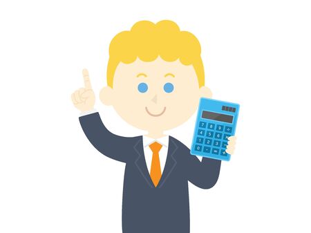 Illustration of a white businessman with a calculatorのイラスト素材