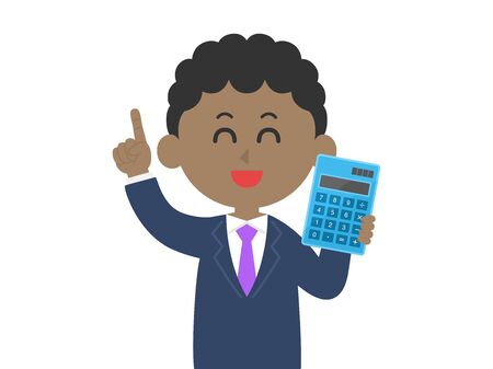 Illustration of a black businessman with a calculatorのイラスト素材