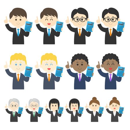 Illustration set of businessmen using calculatorのイラスト素材