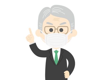Illustration of an elderly man wearing a mask to appealのイラスト素材