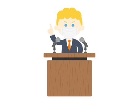 Illustration of a white man wearing a mask to speakのイラスト素材