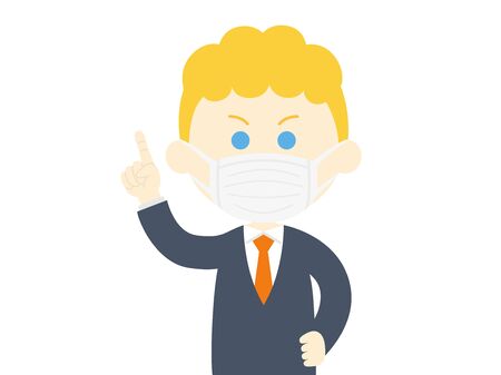 Illustration of a white man wearing an appealing maskのイラスト素材