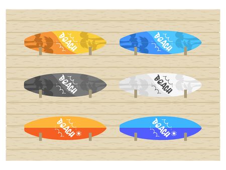 Illustration of surfboard on the wallのイラスト素材
