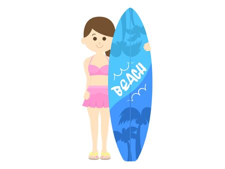 Illustration of a female surfer in a bathing suitのイラスト素材