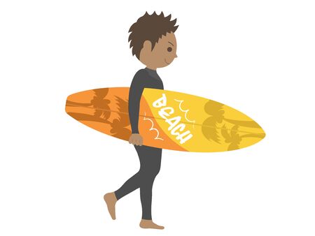 Illustration of a male surfer in a wetsuitのイラスト素材
