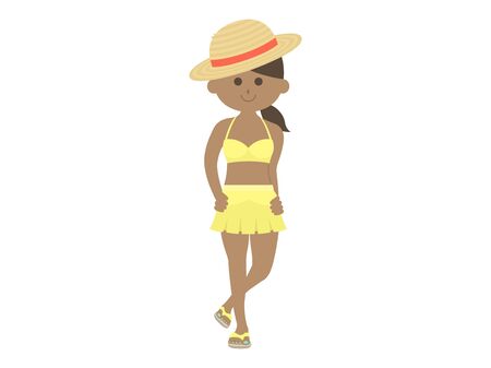 Illustration of a swimsuit woman in a straw hatのイラスト素材