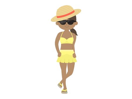 Illustration of a swimsuit woman in a straw hatのイラスト素材