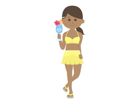 Illustration of a swimsuit woman with a drinkのイラスト素材