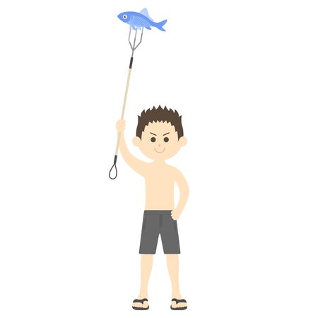 Illustration of a man fishing with a harpoonのイラスト素材