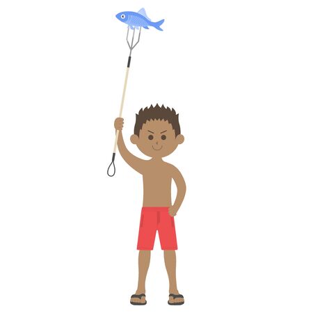 Illustration of a man fishing with a harpoonのイラスト素材