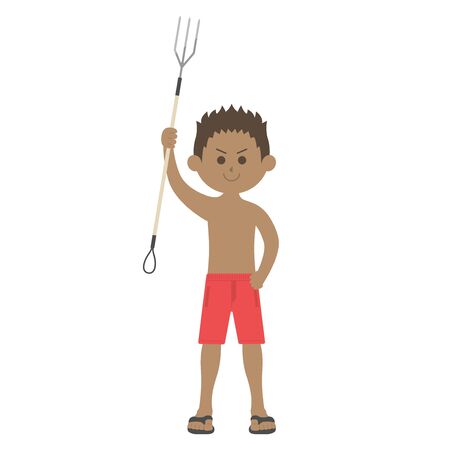 Illustration of a man fishing with a harpoonのイラスト素材