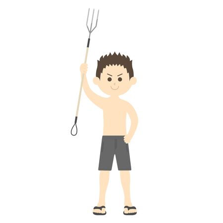 Illustration of a man fishing with a harpoonのイラスト素材