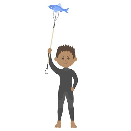 Illustration of a man fishing with a harpoonのイラスト素材