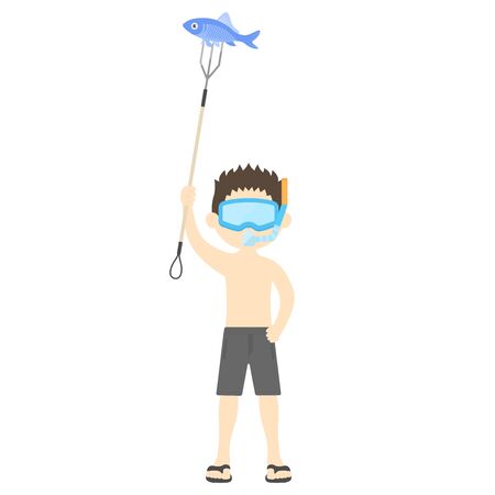 Illustration of a man fishing with a harpoonのイラスト素材