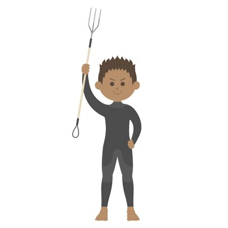 Illustration of a man fishing with a harpoonのイラスト素材