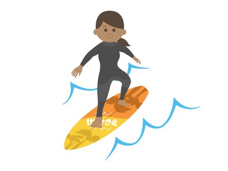 Illustration of a woman surfingのイラスト素材