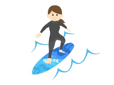 Illustration of a woman surfingのイラスト素材