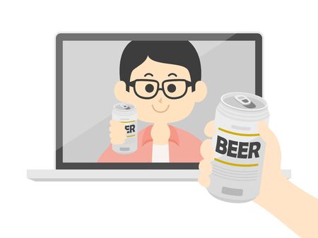 Illustration of people having an online drinking partyのイラスト素材
