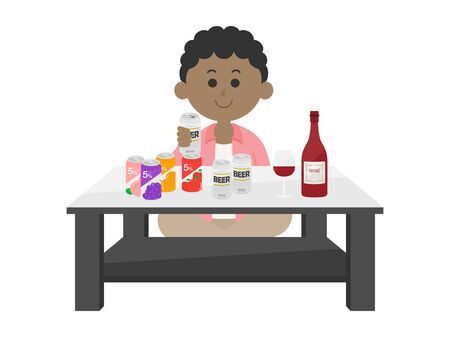 Illustration of a black man drinking alcohol at homeのイラスト素材