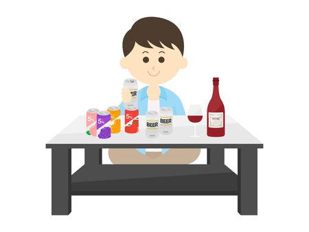 Illustration of a man drinking alcohol at homeのイラスト素材