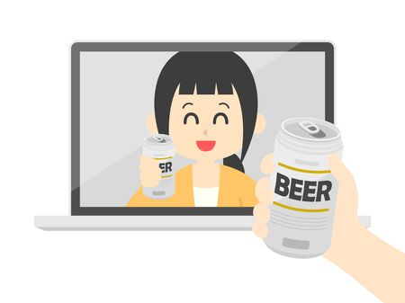 Illustration of people having an online drinking partyのイラスト素材