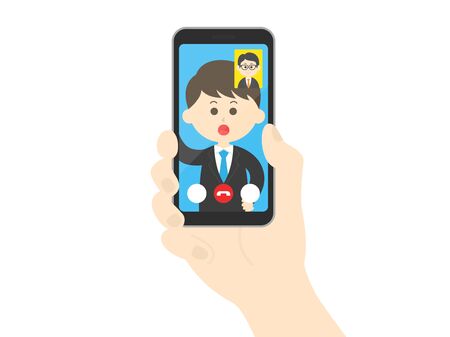Illustration of a businessman making a video callのイラスト素材