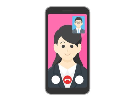 Illustration of a businesswoman making a video callのイラスト素材